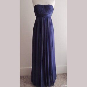 BCBG Max Azaria 100% Silk Beaded Gown 8 Strapless Prom Dress Navy Blue Grecian